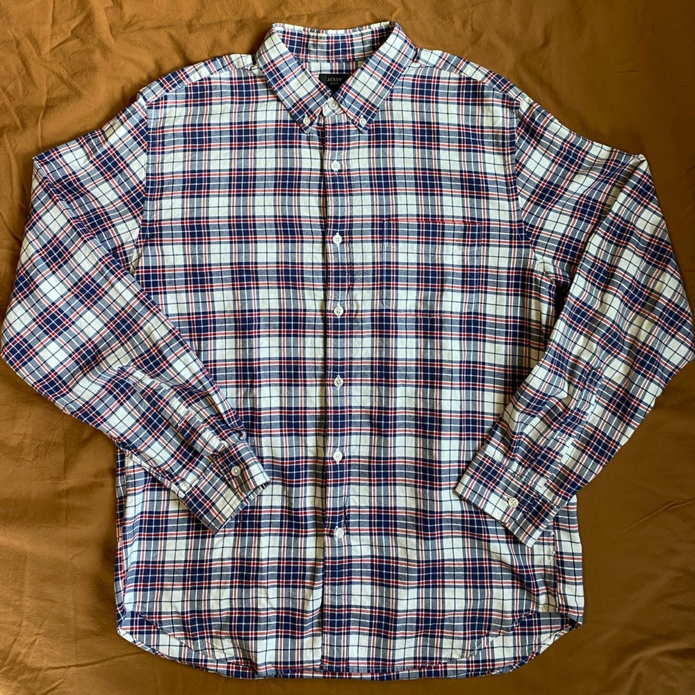 Red, White, Blue J. Crew Oxford Plaid Long sleeve Button Down